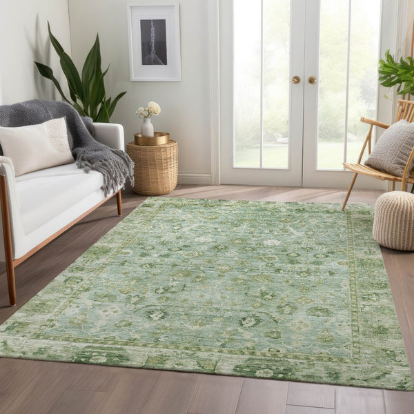 HomeRoots 10' X 14' Artichoke Green Ivory Beige Oriental Rug - Machine Washable, Durable, Indoor Outdoor Style 620496