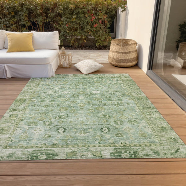 HomeRoots 10' X 14' Artichoke Green Ivory Beige Oriental Rug - Machine Washable, Durable, Indoor Outdoor Style 620496