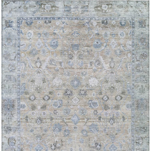 HomeRoots 5' Elegant Beige, Blue & Ivory Oriental Area Rug – Washable for Indoor/Outdoor Use, Durable & Stylish! 620498