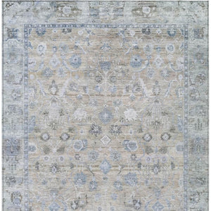 HomeRoots 5' Elegant Beige, Blue & Ivory Oriental Area Rug – Washable for Indoor/Outdoor Use, Durable & Stylish! 620498