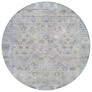 HomeRoots 8' Round Beige, Blue & Ivory Oriental Area Rug - Washable, Durable, Perfect for Indoor & Outdoor Use 620499