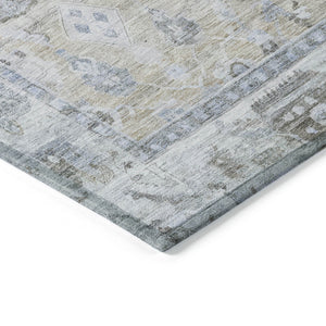 HomeRoots 8' Round Beige, Blue & Ivory Oriental Area Rug - Washable, Durable, Perfect for Indoor & Outdoor Use 620499