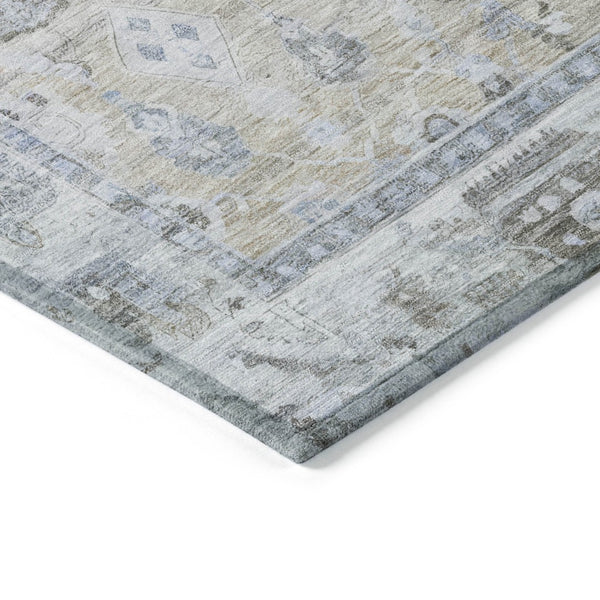 HomeRoots 8' Round Beige, Blue & Ivory Oriental Area Rug - Washable, Durable, Perfect for Indoor & Outdoor Use 620499