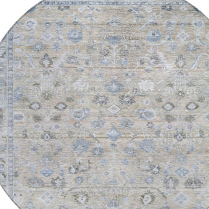 HomeRoots 8' Round Beige, Blue & Ivory Oriental Area Rug - Washable, Durable, Perfect for Indoor & Outdoor Use 620499