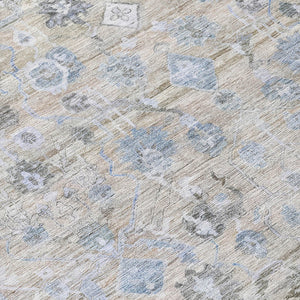 HomeRoots 8' Round Beige, Blue & Ivory Oriental Area Rug - Washable, Durable, Perfect for Indoor & Outdoor Use 620499