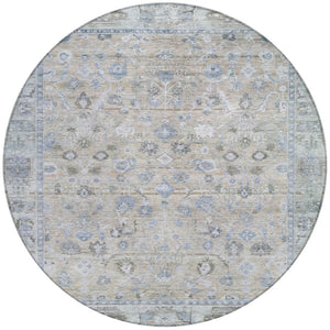 HomeRoots 8' Round Beige, Blue & Ivory Oriental Area Rug - Washable, Durable, Perfect for Indoor & Outdoor Use 620499