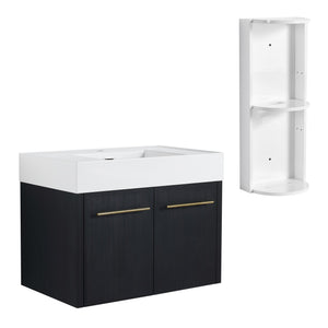 English Elm 30 Inch Wall-Mounted Vanity Set With Thick Resin Sink & 3-Tier Storage Rack For Stylish Bathrooms W999S00367