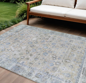 HomeRoots 8' X 10' Beige Blue Ivory Oriental Rug - Durable, Washable, Indoor-Outdoor Elegance for Any Space 620500