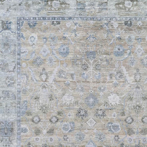 HomeRoots 9' X 12' Elegant Beige Blue Ivory Washable Oriental Area Rug for Indoor & Outdoor Use, Durable Design 620501