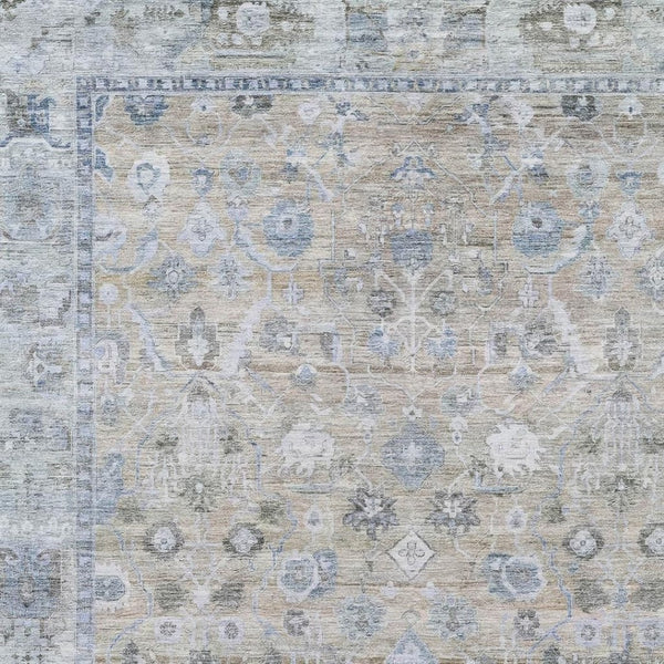 HomeRoots 9' X 12' Elegant Beige Blue Ivory Washable Oriental Area Rug for Indoor & Outdoor Use, Durable Design 620501