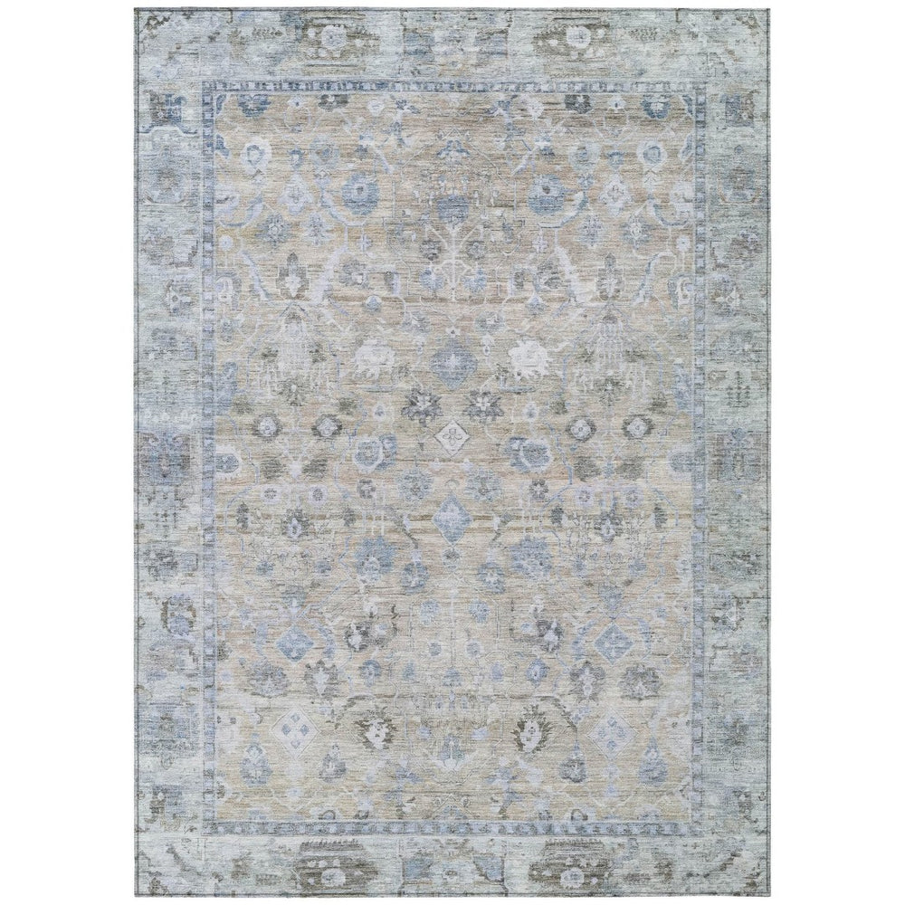 HomeRoots 10' Beige, Blue & Ivory Oriental Washable Area Rug - Perfect for Indoor/Outdoor High Traffic Spaces! 620502