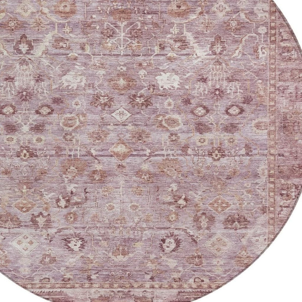 HomeRoots 8' Blush Pink and Ivory Round Oriental Washable Rug – Stylish Indoor/Outdoor Décor for High Traffic! 620505