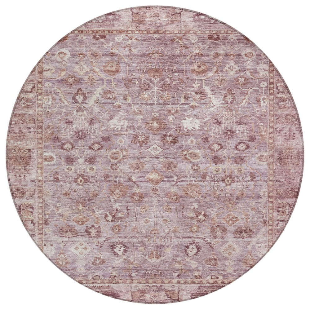 HomeRoots 8' Blush Pink and Ivory Round Oriental Washable Rug – Stylish Indoor/Outdoor Décor for High Traffic! 620505