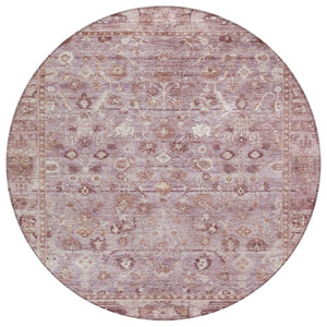 HomeRoots 8' Blush Pink and Ivory Round Oriental Washable Rug – Stylish Indoor/Outdoor Décor for High Traffic! 620505