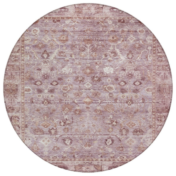 HomeRoots 8' Blush Pink and Ivory Round Oriental Washable Rug – Stylish Indoor/Outdoor Décor for High Traffic! 620505