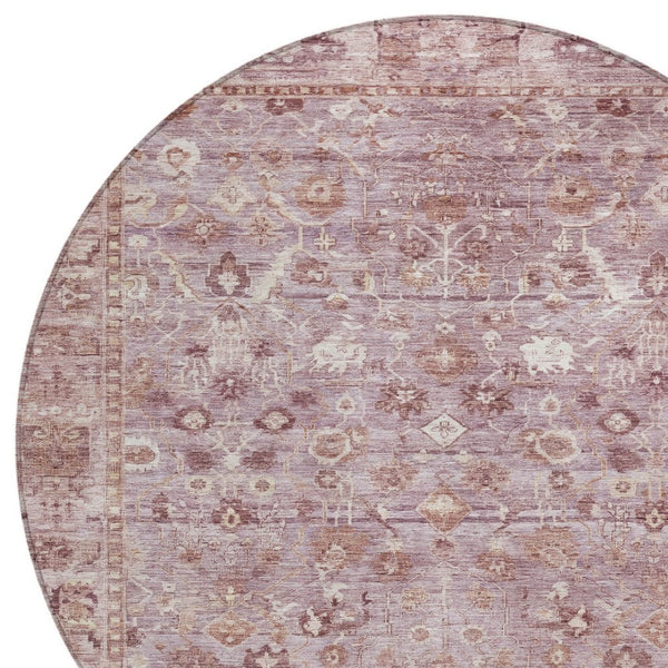 HomeRoots 8' Blush Pink and Ivory Round Oriental Washable Rug – Stylish Indoor/Outdoor Décor for High Traffic! 620505