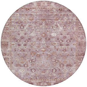 HomeRoots 8' Blush Pink and Ivory Round Oriental Washable Rug – Stylish Indoor/Outdoor Décor for High Traffic! 620505