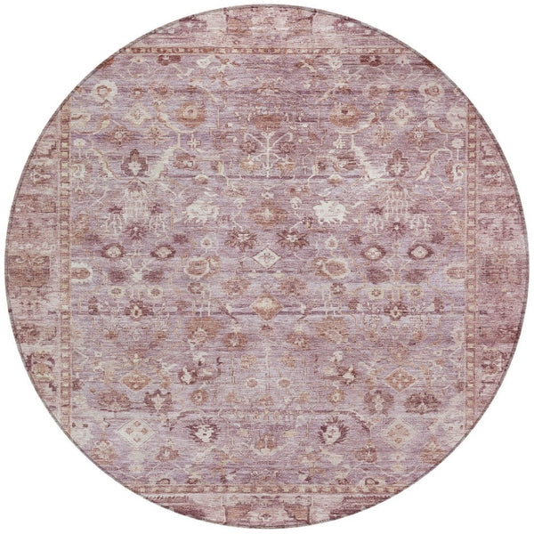HomeRoots 8' Blush Pink and Ivory Round Oriental Washable Rug – Stylish Indoor/Outdoor Décor for High Traffic! 620505