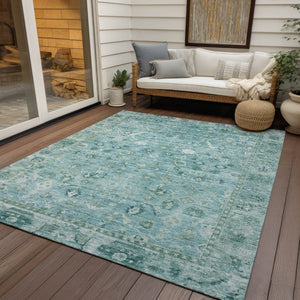 HomeRoots 5' Blue Gray and Ivory Oriental Washable Rug - Indoor Outdoor Durable Elegance for Any Space 620510