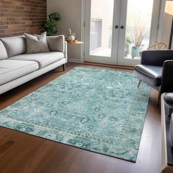 HomeRoots 5' Blue Gray and Ivory Oriental Washable Rug - Indoor Outdoor Durable Elegance for Any Space 620510