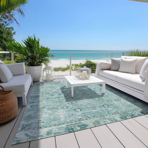 HomeRoots 5' Blue Gray and Ivory Oriental Washable Rug - Indoor Outdoor Durable Elegance for Any Space 620510