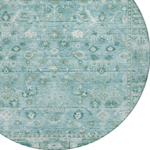 HomeRoots 8' Blue Gray and Ivory Round Oriental Rug – Washable, Durable Design for Indoor/Outdoor Spaces! 620511
