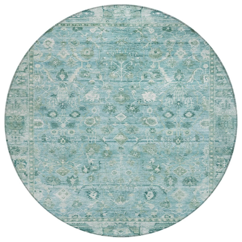 HomeRoots 8' Blue Gray and Ivory Round Oriental Rug – Washable, Durable Design for Indoor/Outdoor Spaces! 620511