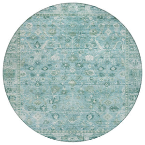 HomeRoots 8' Blue Gray and Ivory Round Oriental Rug – Washable, Durable Design for Indoor/Outdoor Spaces! 620511