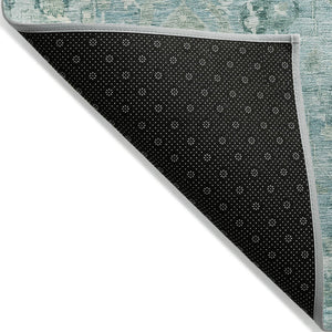 HomeRoots 8' Blue Gray and Ivory Round Oriental Rug – Washable, Durable Design for Indoor/Outdoor Spaces! 620511