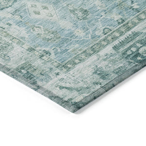 HomeRoots 8' Blue Gray and Ivory Round Oriental Rug – Washable, Durable Design for Indoor/Outdoor Spaces! 620511