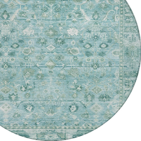 HomeRoots 8' Blue Gray and Ivory Round Oriental Rug – Washable, Durable Design for Indoor/Outdoor Spaces! 620511