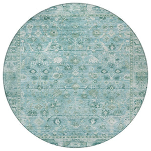 HomeRoots 8' Blue Gray and Ivory Round Oriental Rug – Washable, Durable Design for Indoor/Outdoor Spaces! 620511