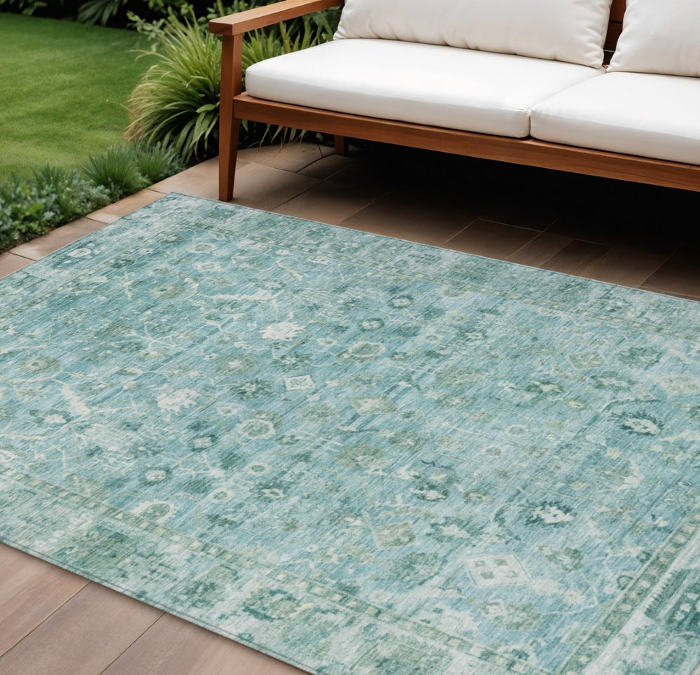 HomeRoots 9' X 12' Blue Gray Ivory Oriental Rug - Elegant, Washable Design for Indoor & Outdoor Versatility 620513