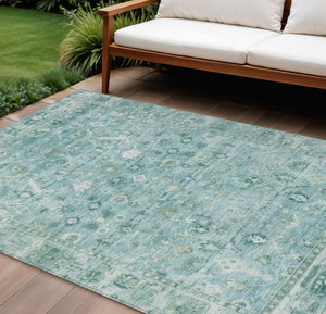 HomeRoots 9' X 12' Blue Gray Ivory Oriental Rug - Elegant, Washable Design for Indoor & Outdoor Versatility 620513