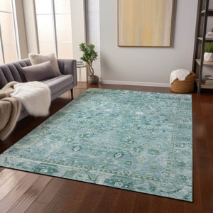 HomeRoots 9' X 12' Blue Gray Ivory Oriental Rug - Elegant, Washable Design for Indoor & Outdoor Versatility 620513