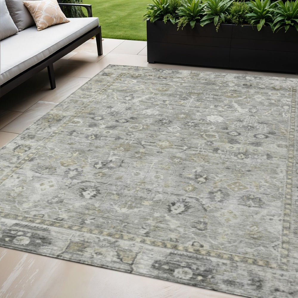 HomeRoots 5' X 8' Pewter Beige and Ivory Oriental Area Rug - Washable, Indoor/Outdoor, Durable & Stylish Design 620516