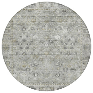 HomeRoots 8' Round Oriental Area Rug in Pewter Beige & Ivory – Washable, Durable Design for Indoor/Outdoor Use 620517