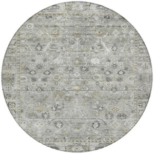 HomeRoots 8' Round Oriental Area Rug in Pewter Beige & Ivory – Washable, Durable Design for Indoor/Outdoor Use 620517