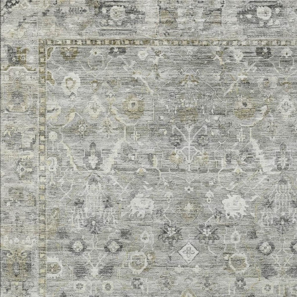 HomeRoots 8' X 10' Elegant Pewter Beige Ivory Oriental Rug - Washable Indoor/Outdoor, Stain Resistant, Durable 620518