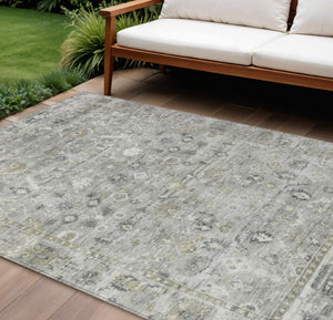 HomeRoots 9' Elegant Pewter Beige & Ivory Oriental Washable Area Rug for Indoor/Outdoor Versatility & Style 620519