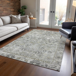 HomeRoots 9' Elegant Pewter Beige & Ivory Oriental Washable Area Rug for Indoor/Outdoor Versatility & Style 620519