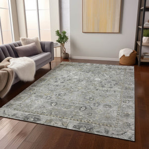 HomeRoots 9' Elegant Pewter Beige & Ivory Oriental Washable Area Rug for Indoor/Outdoor Versatility & Style 620519