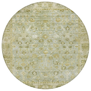 HomeRoots 8' Sage and Ivory Round Oriental Rug - Durable, Washable Design for Indoor & Outdoor Use, 96" Diameter 620523