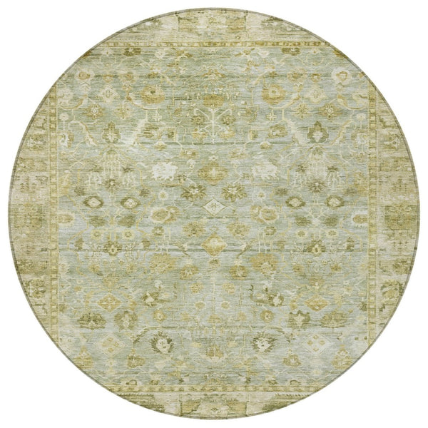 HomeRoots 8' Sage and Ivory Round Oriental Rug - Durable, Washable Design for Indoor & Outdoor Use, 96" Diameter 620523