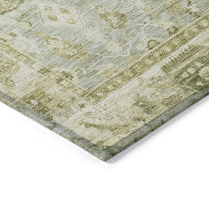 HomeRoots 8' Sage and Ivory Round Oriental Rug - Durable, Washable Design for Indoor & Outdoor Use, 96" Diameter 620523