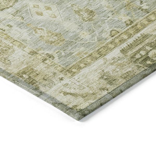 HomeRoots 8' Sage and Ivory Round Oriental Rug - Durable, Washable Design for Indoor & Outdoor Use, 96" Diameter 620523