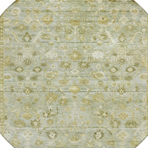 HomeRoots 8' Sage and Ivory Round Oriental Rug - Durable, Washable Design for Indoor & Outdoor Use, 96" Diameter 620523
