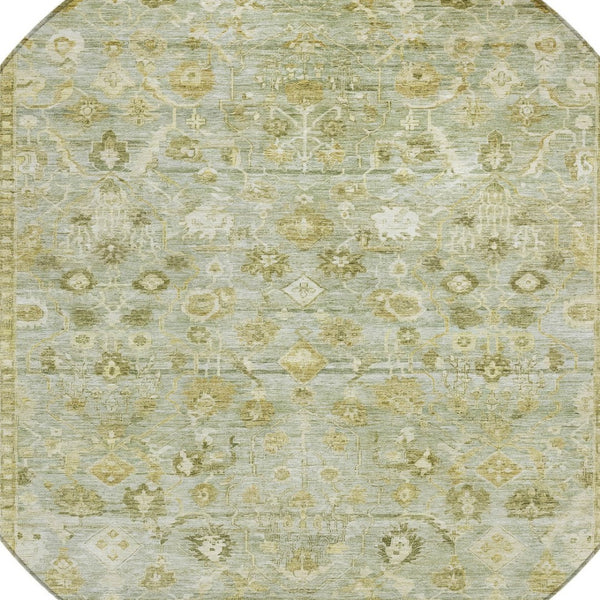 HomeRoots 8' Sage and Ivory Round Oriental Rug - Durable, Washable Design for Indoor & Outdoor Use, 96" Diameter 620523