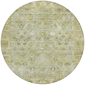 HomeRoots 8' Sage and Ivory Round Oriental Rug - Durable, Washable Design for Indoor & Outdoor Use, 96" Diameter 620523