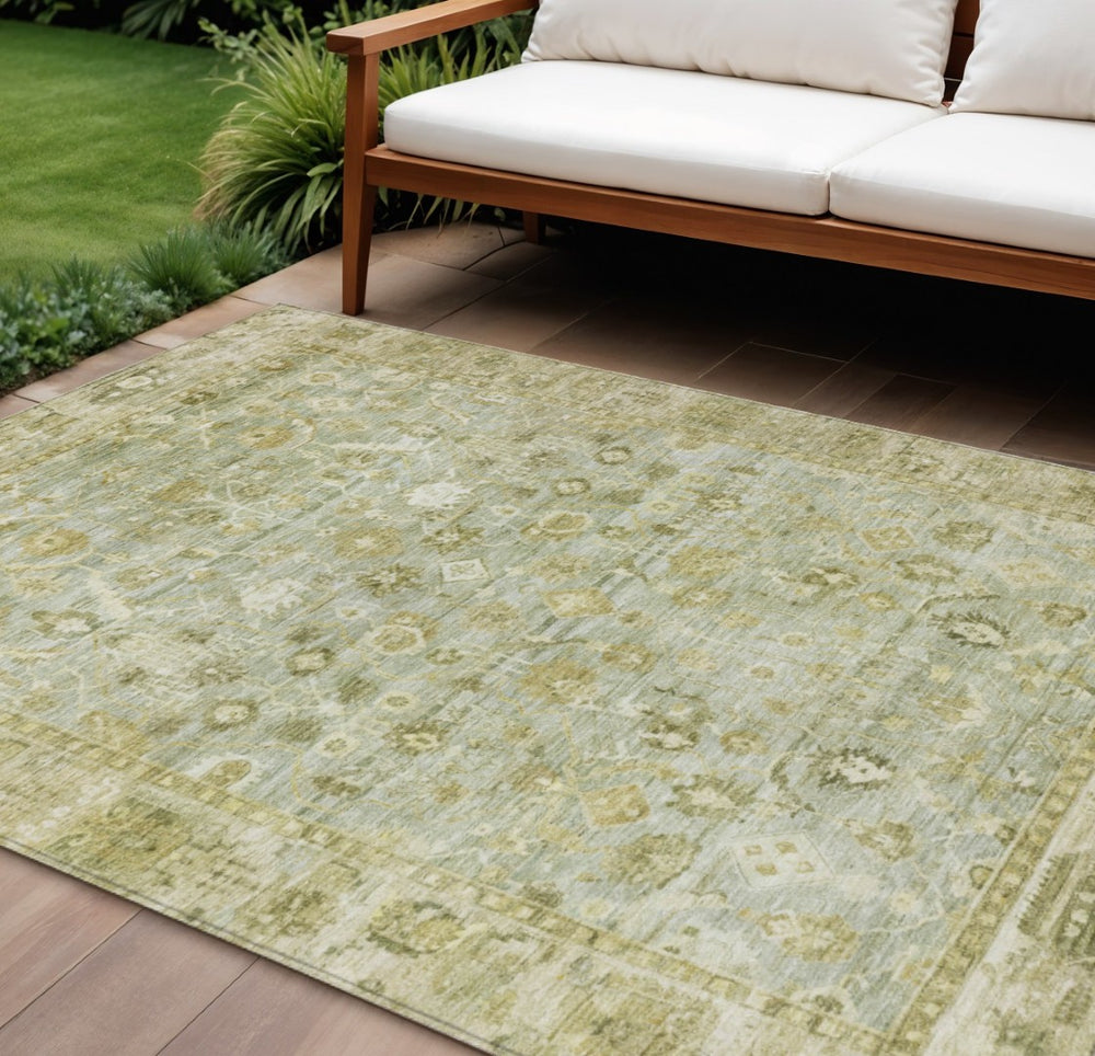 HomeRoots 8' X 10' Sage and Ivory Oriental Area Rug - Durable, Washable, Stylish for Indoor & Outdoor Spaces 620524